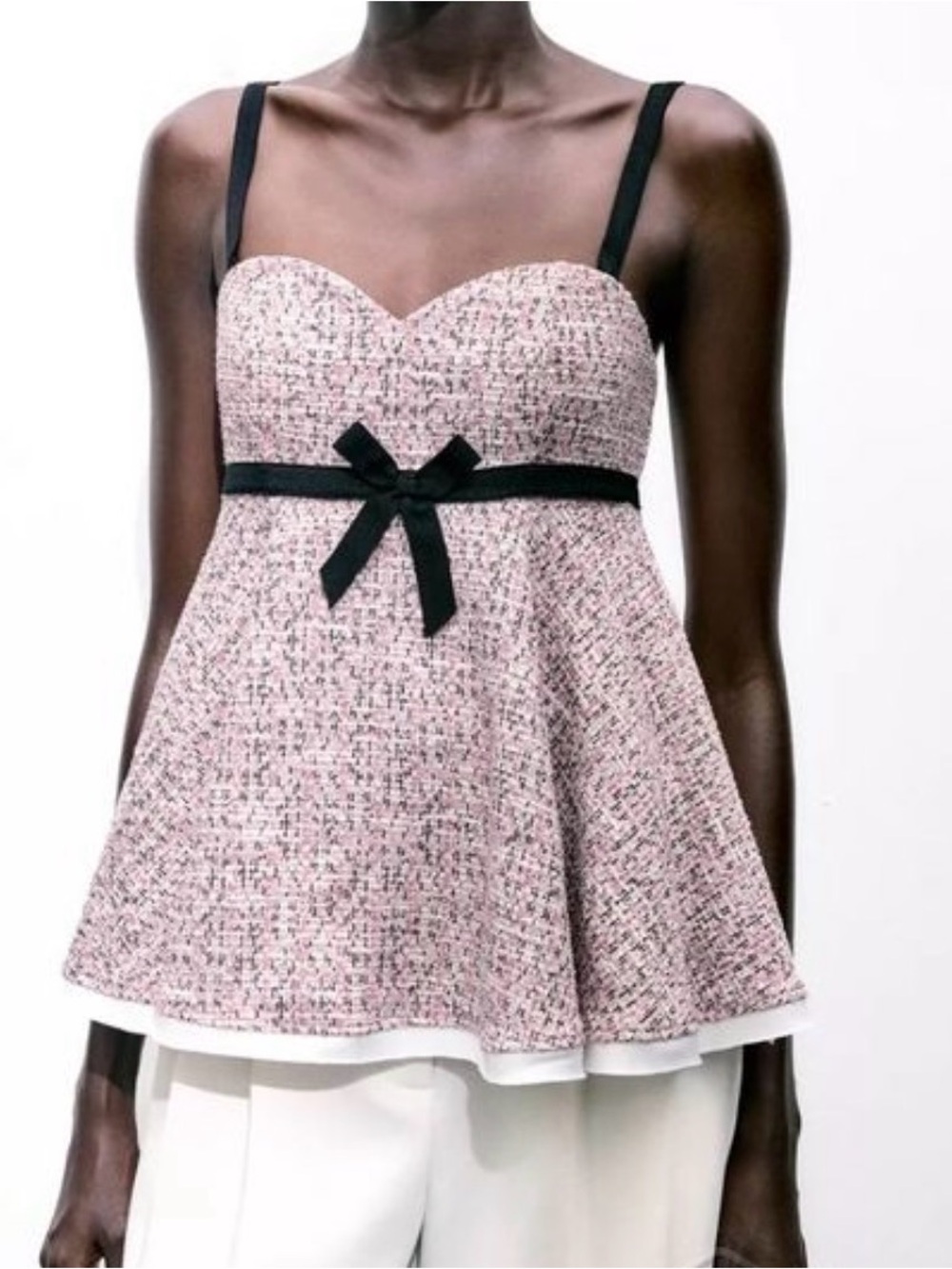 Zara Contrast Textured Top, a stylish babydoll-cut peplum camisole 5067/172/620